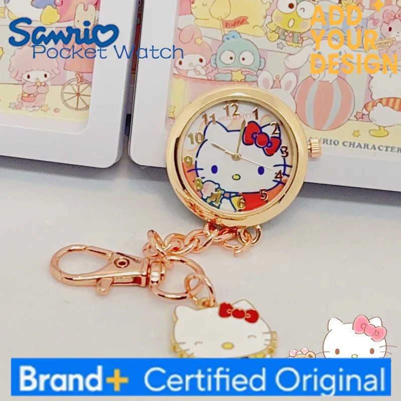 Sanrio Anime Hello Kitty Keychain Pocket Watch Girls Student Kuromi Cinnamoroll Fashion Children Gifts Quartz Watches Ornaments H251223