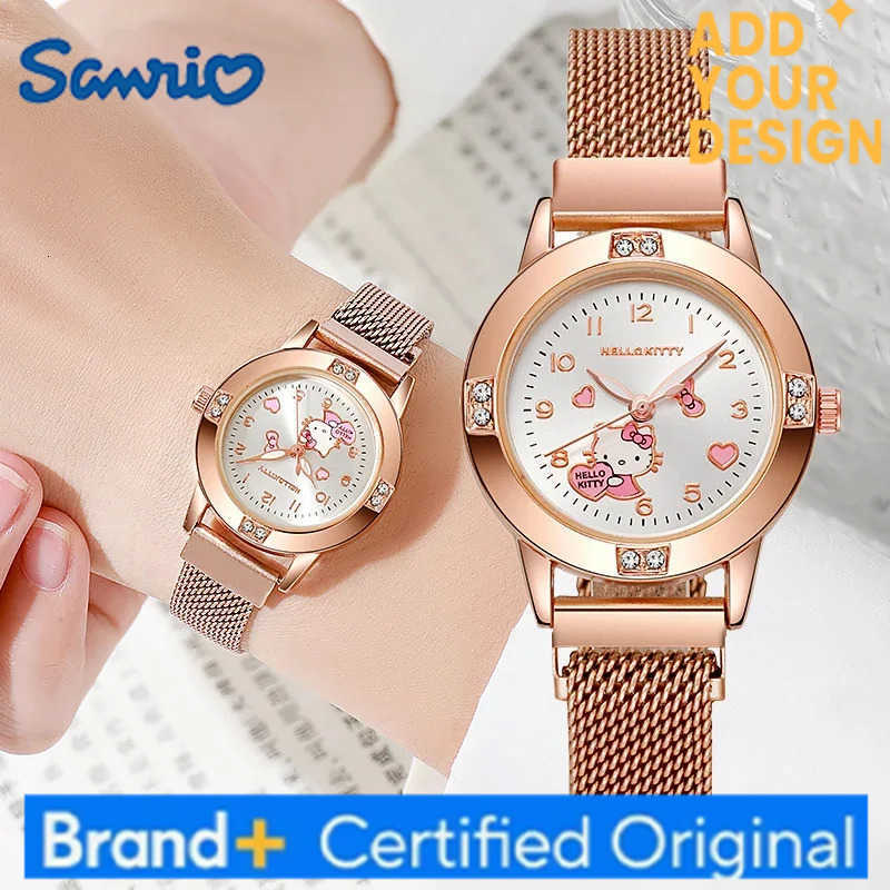 Sanrio Hello Kitty Diamond Womens Watches Cat Bow Kawaii Pink Ladies Gold Sliver Metal Jewelry Cartoon Magnetic Watch Girls H251223