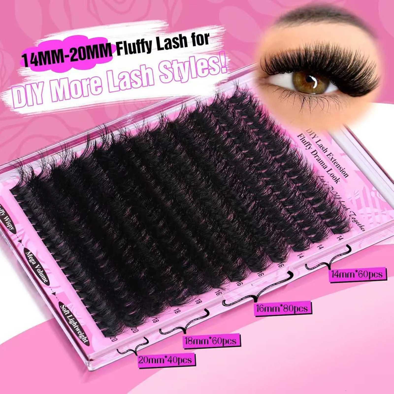 Fluffy thick Lashes Individual clusters 200D Cosplay Faux mink lash extenstions manga false eyelashes 14-20mm natural eyelashT251223