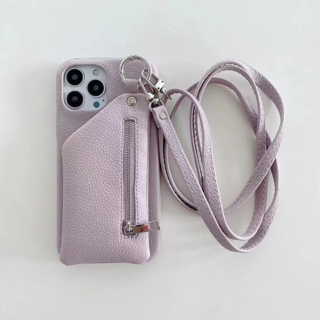 Compatible with Apple Max Phone Case Solid Color Lychee Texture iPhone 16 Shockproof Cover Zipper 13 Pro for Women