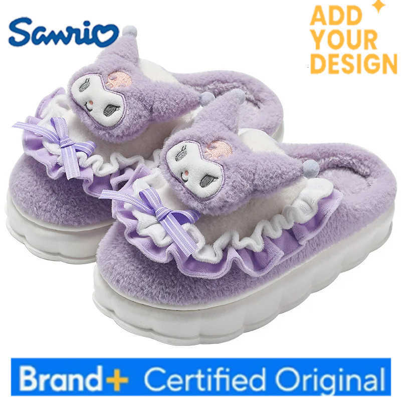 Sanrio KidsSlippers Cartoon Fluffy Keep Warm Winter Shoes For Children Anti-slip Thick Bottom Home Slipper Purple Blue Size 36-41 H251223