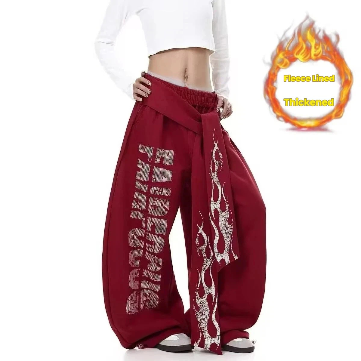 American-style straight-leg sweatpants with velvet fashionable letter mopping pants high-waist drapey wide-leg pants 251222