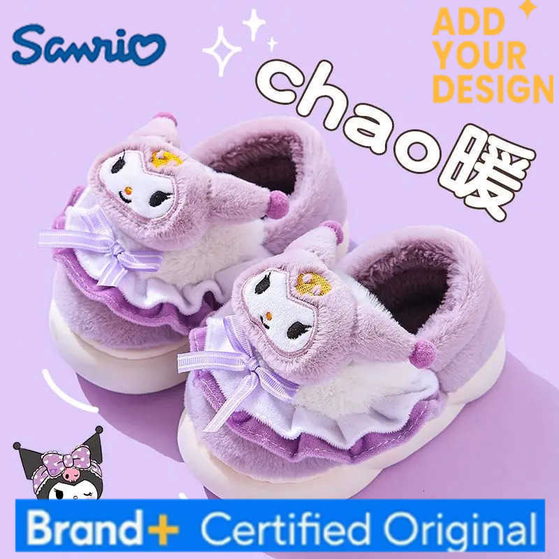 Sanrio Childrens Cotton Slippers Autumn Winter Kuromi Anime New Girls Cartoon Indoor Home Slippers Children Plus Velvet Warm H251223