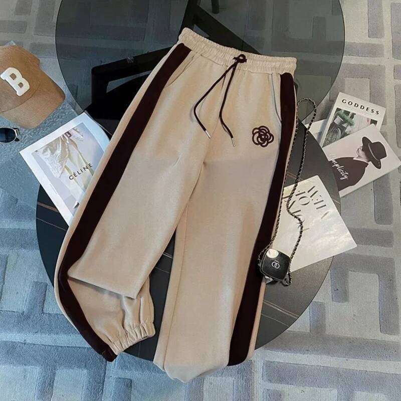 BESTBAFU Autumn Fashion Patchwork Sports Suit Women Casual Flower Print Hooded Top+Drawstring Wide Leg Pants 2-Piece Set 972P DREAM RECALL