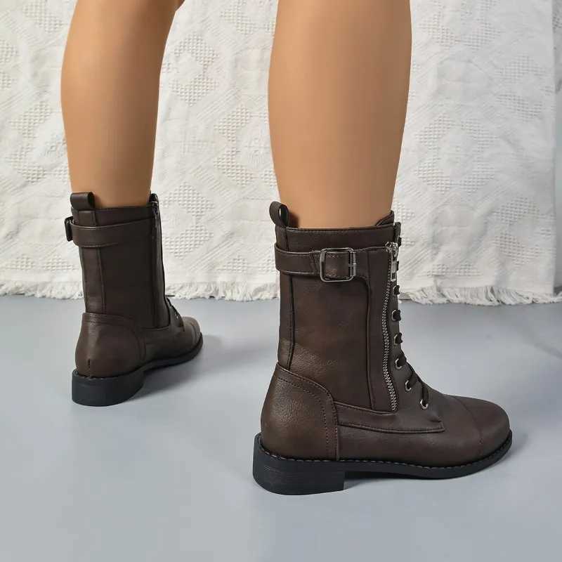2025 Hot Sale Ladies Shoes Mid-Calf Womens Boots Fashion Side Zipper Modern Boots Women New Lace-up Plus Size Shoes for WomenT251223