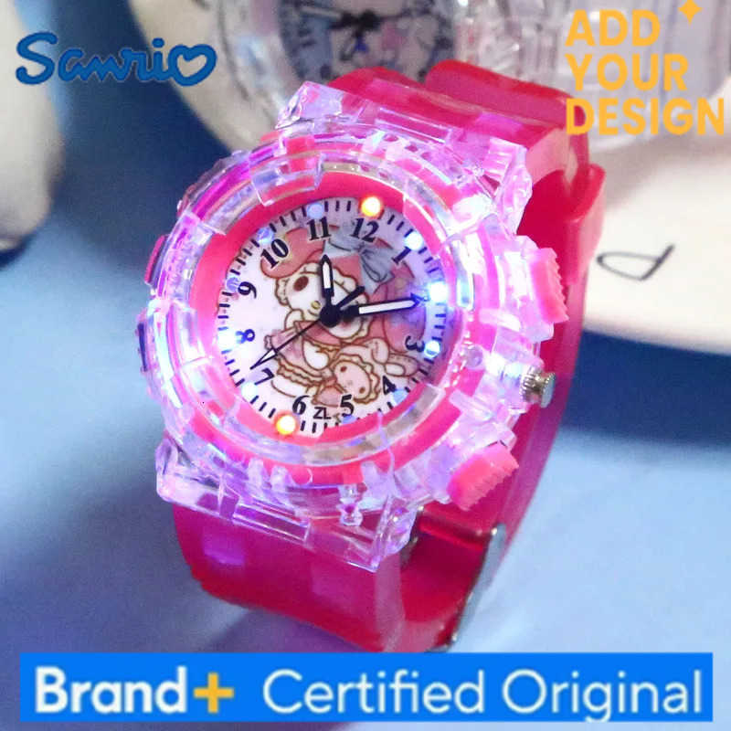 Sanrio New Kawaii Anime Luminous Led Watch Cinnamoroll Kuromi My Melody Cartoon Cute Students Glowing Toys Kids Pointer Watches H251223