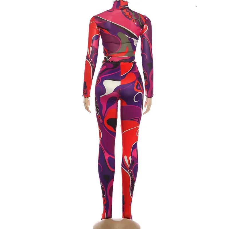 Yomesugar Fall Colorful Print 2 Piece Set Women Sporty Full Sleeve Crop TopsLeggings Matching Tracksuits Y2k Streetwear 251218