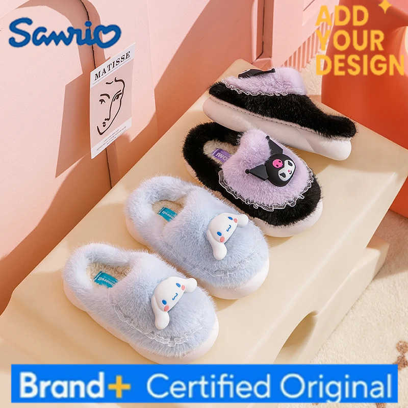 Sanrio Winter Cute Cartoon Non-slip Childrens Plush Slippers Soft Sole Flip Flops Kids Girls Indoor Mule Warm Home Cotton Shoes H251223