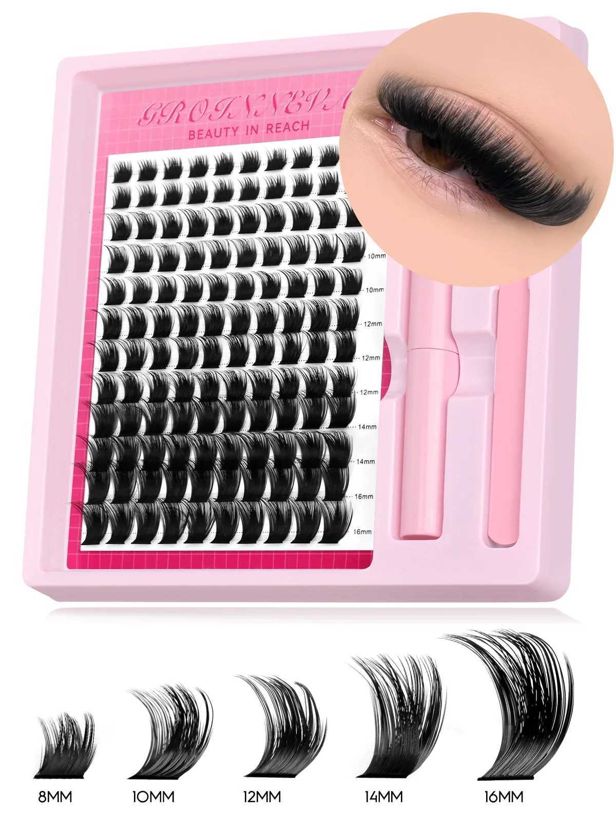 GROINNEYA Lash Clusters Kit Fluffy Individual Lashes C Curl Cluster DIY Lash Extension Kit Lash Bond and Seal Eyelash ExtensionsT251223