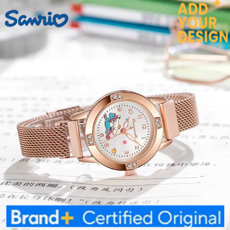 Sanrio Hello Kitty Diamond Womens Watches Cat Bow Kawaii Pink Ladies Gold Sliver Metal Jewelry Cartoon Magnetic Watch Girls H251223
