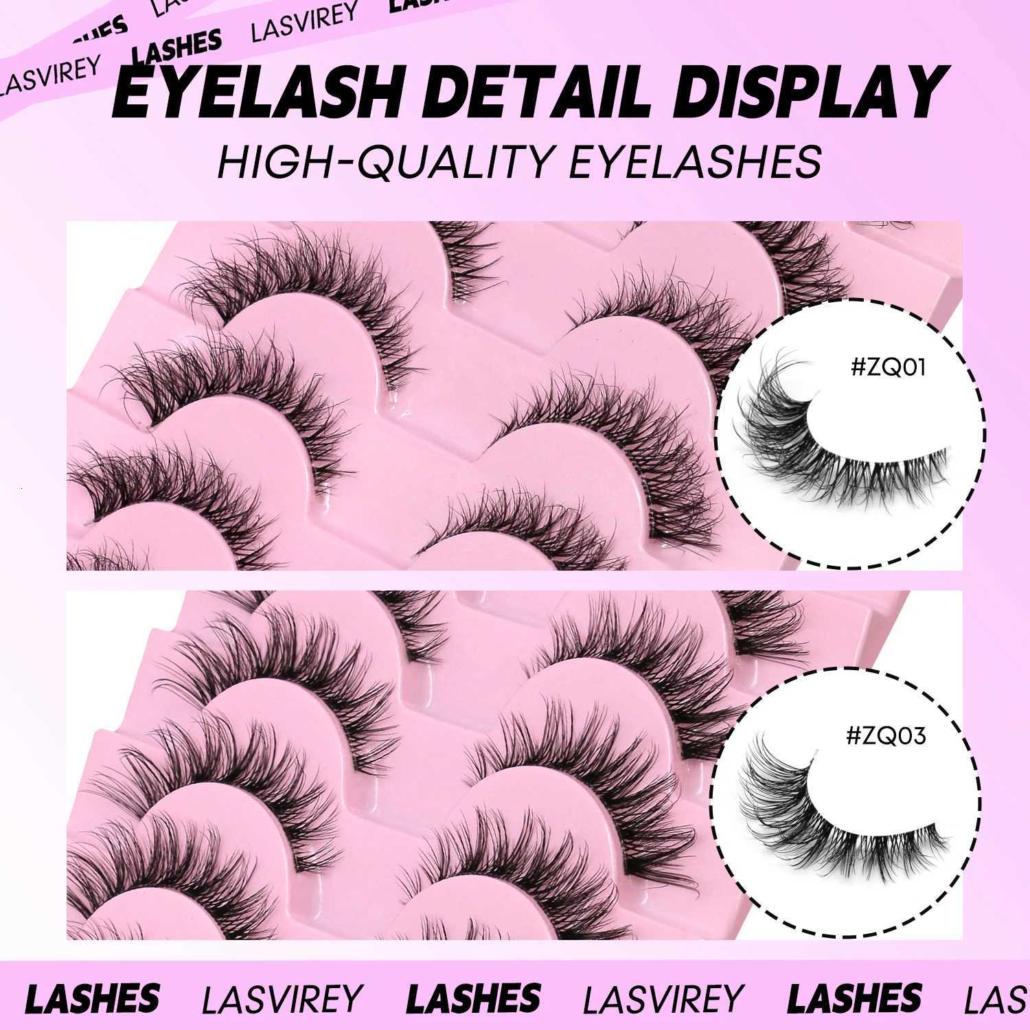 LASVIREY Cat Eye Lashes Natural Fluffy False Eyelashes Soft Wispy Natural Long Faux Mink Lashes Clear Band Lashes ExtensionT251223