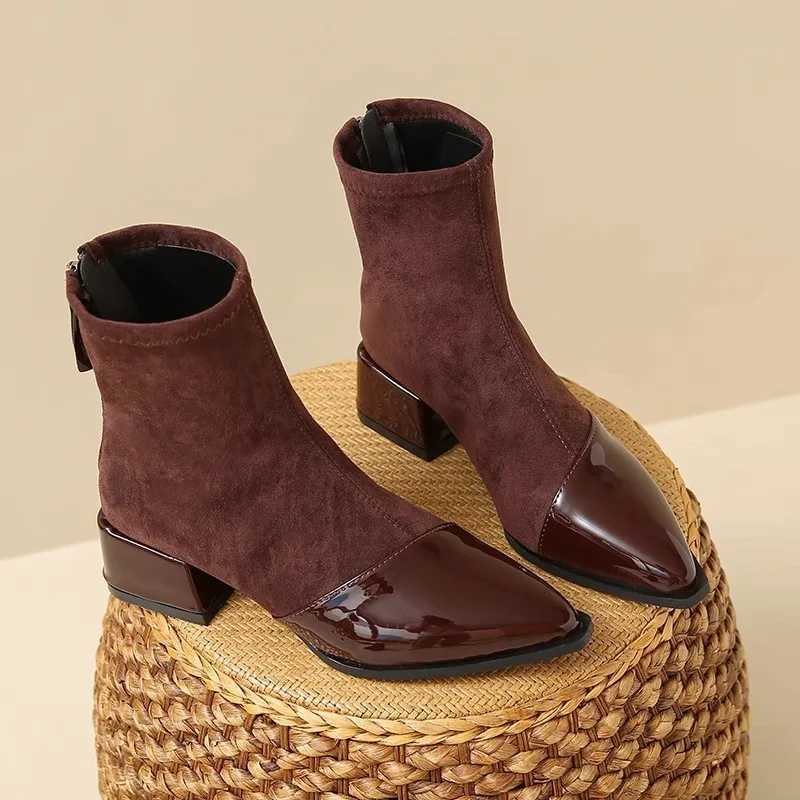 Womens Suede Boots New Autumn/Winter Trendy Slim Fit French Style Short Ankle Boots Pointed Toe Fashion New ArrivalT251223