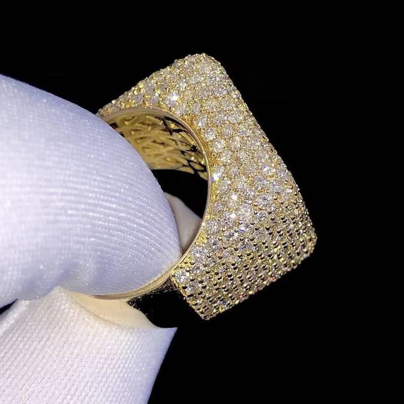 Hip Hop Jewelry Luxury 14K Gold Plated Solid 925 Sterling Silver Iced Out Paved VVS Moissanite Diamond Ring for Men Women Party