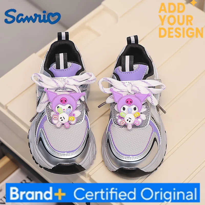 Sanrio KidsCasual Shoes Sneakers Cartoon Kuromi Mesh PU Leather For Girls Anti-slip Breathable Velcro Pink Silver Shoes Size 28-37 H251223