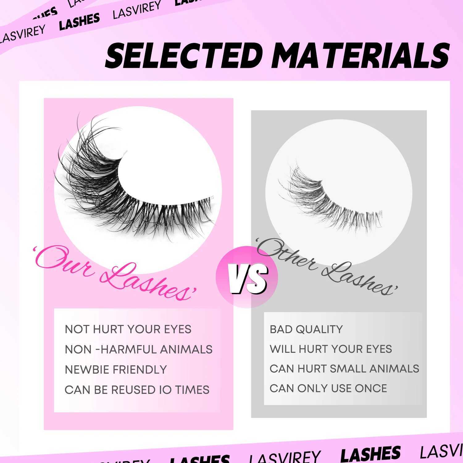 LASVIREY Cat Eye Lashes Natural Fluffy False Eyelashes Soft Wispy Natural Long Faux Mink Lashes Clear Band Lashes ExtensionT251223