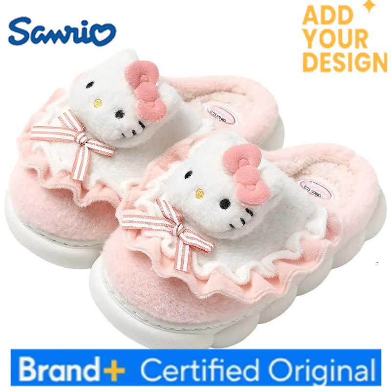 Sanrio Kids Slippers House Shoes Hello Kitty Winter Shoes For Girls Soft Bottom Warm Anti-slip Warm Blue Pruple Shoes Size 26-41 H251223