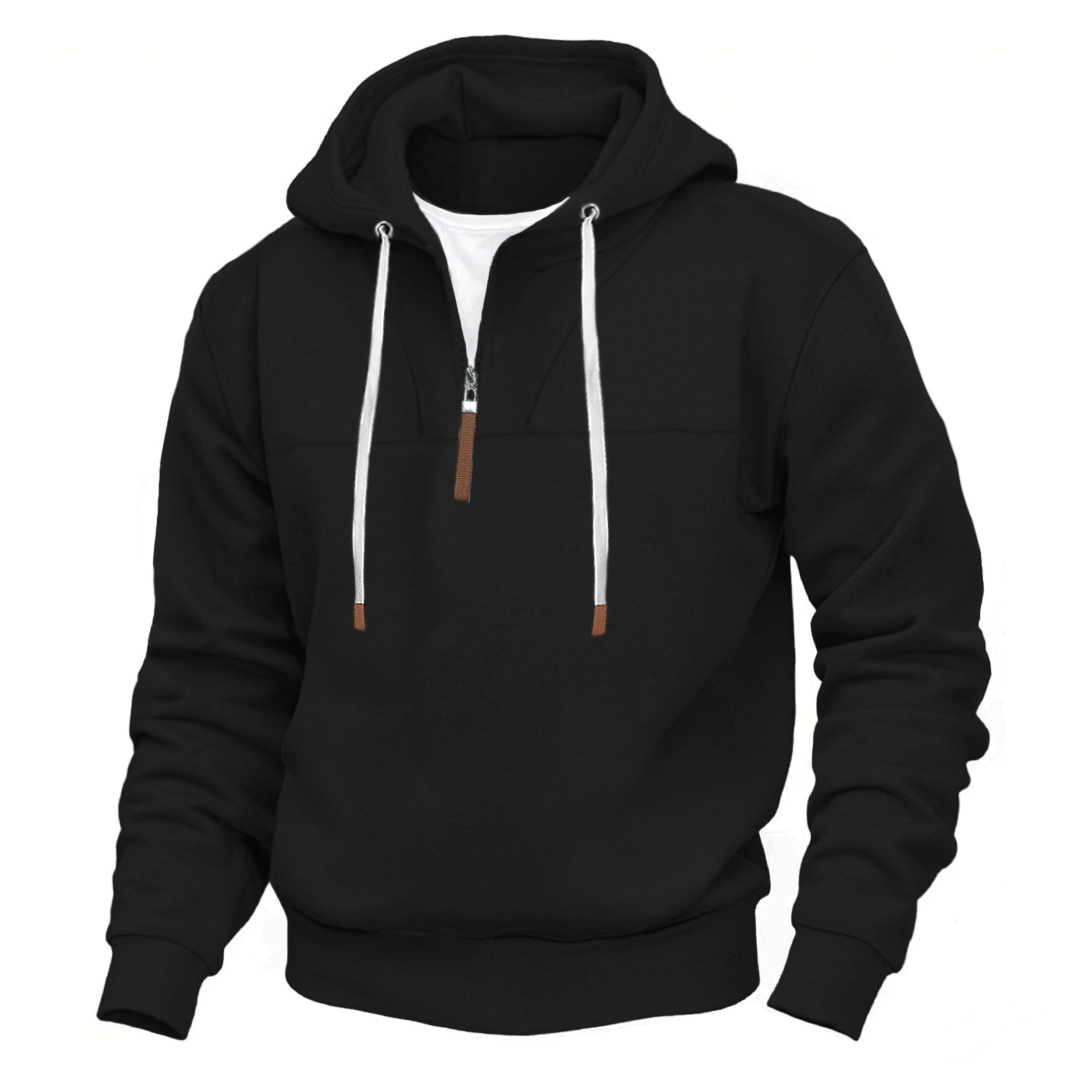 American Classic Men's Fleece-Lined Half-Zip Trendy Hoodie with Panel Design Long-Sleeve Loose Plus-Size Couple Hooded Sweatshirt