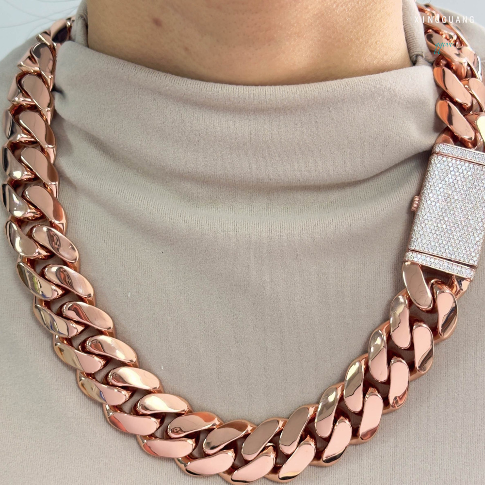 Moissanite Chain VVS Custom Heavy Clasp Rose Gold Plated Miami Cuban Link Chain Solid Silver Men Cuban Chain Necklace Jewelry