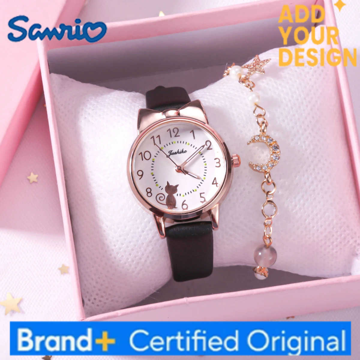 Sanrio Fashion Kids Love Digital Dial Children Watch Set Leather Strap Quartz Watches Kid Girls Clock Children Watch Bracelet no box H251223