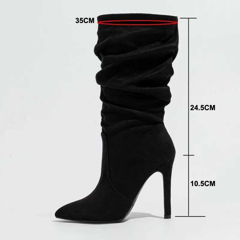 Women Pleated High Thin Heel Mid-calf Boots OL Outdoor Nightclub Evening Party Wedding Banquet Soical Gathering Botas De MujerT251223