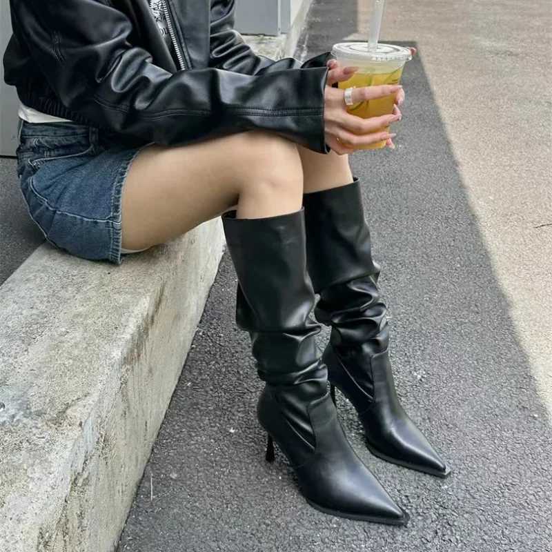 Sexy Winter Women High Boots Fashion Pointed Toe Stiletto Heel Long Boots Ladies Elegant Knee High Boots ShoesT251223