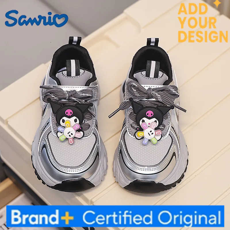 Sanrio KidsCasual Shoes Sneakers Cartoon Kuromi Mesh PU Leather For Girls Anti-slip Breathable Velcro Pink Silver Shoes Size 28-37 H251223