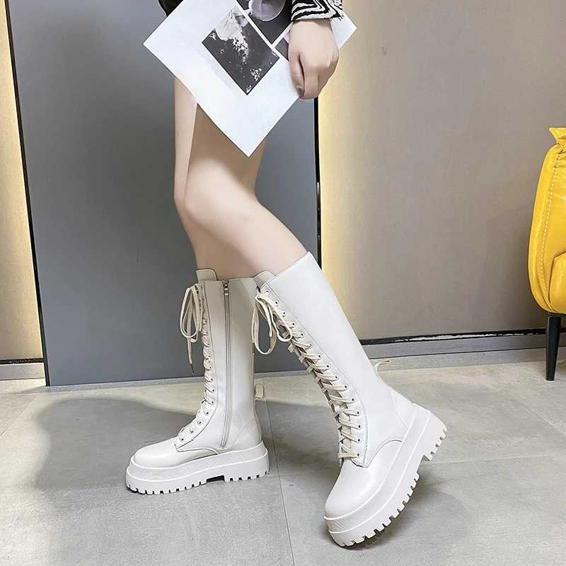 High Boots Platform Sports Shoes Woman New in White Black Women Boots Elegant Lolita Comfortable Flat on Sale Combat Boot TrendT251223