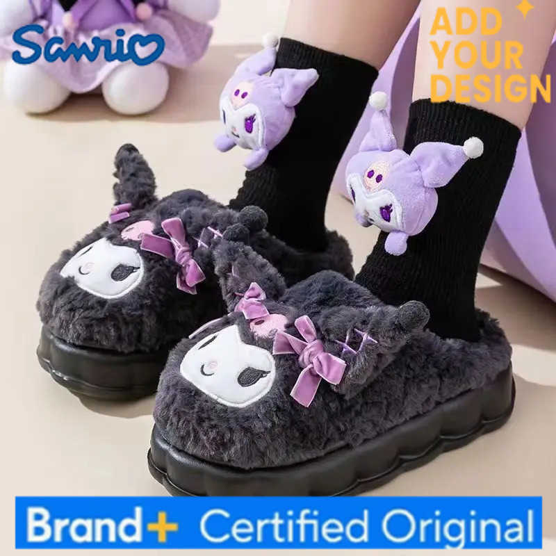 Sanrio Hot Kuromi Peripheral Products Cotton Slippers For WomenS Autumn And Winter Home Anti Slip Cute Cartoon Cotton Shoes Thickened H251223
