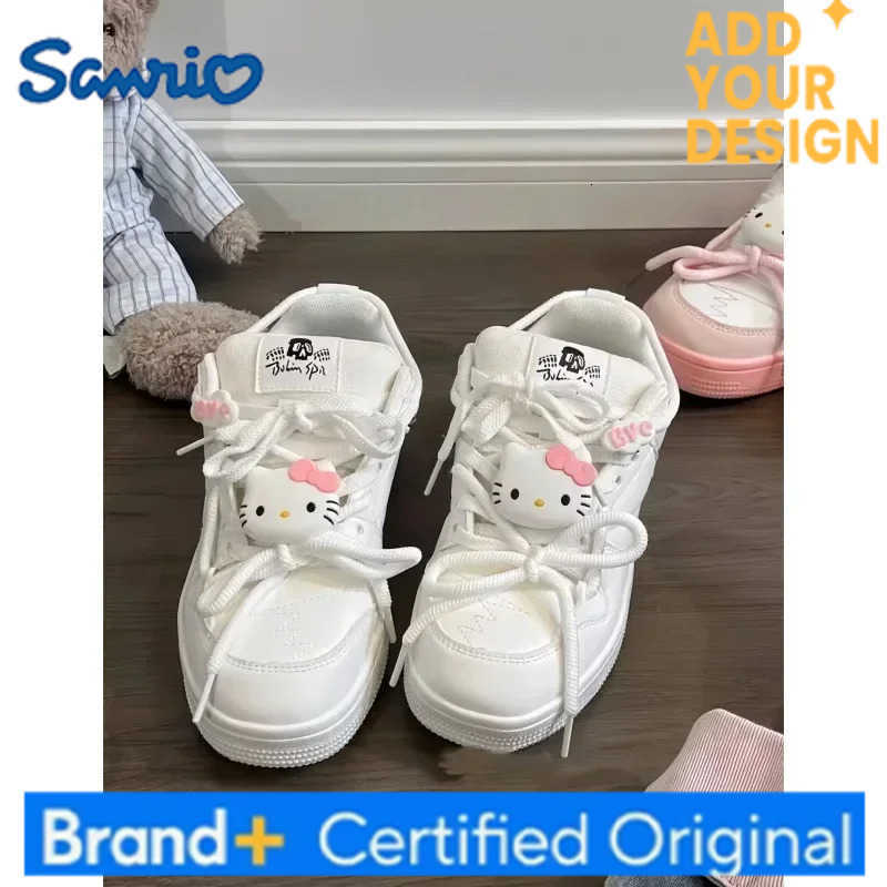 Sanrio Cartoon Sneakers for Women Fashion Lace-up Casual Shoes 2024 New Lovely Kitten Vulcanized Shoes Street Canvas Footwear Versatile H251223