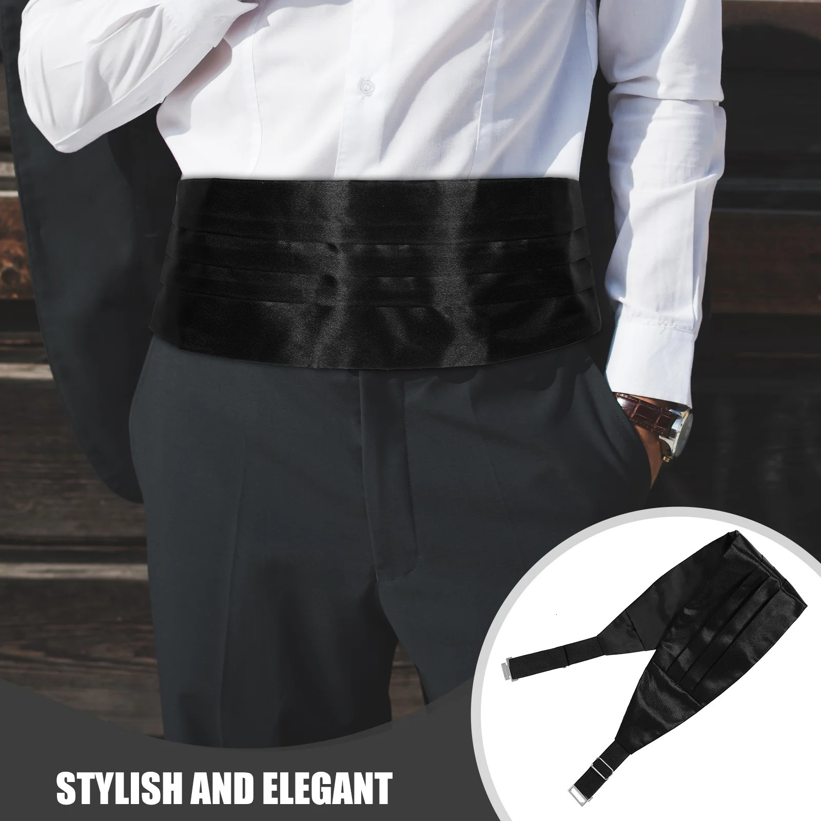 Satin Cumberbund Black Tuxedo Set Adjustable Belt Suit Men Accessories Bow Tie Waist Belt Formal Night Party formal cummerbund 251222