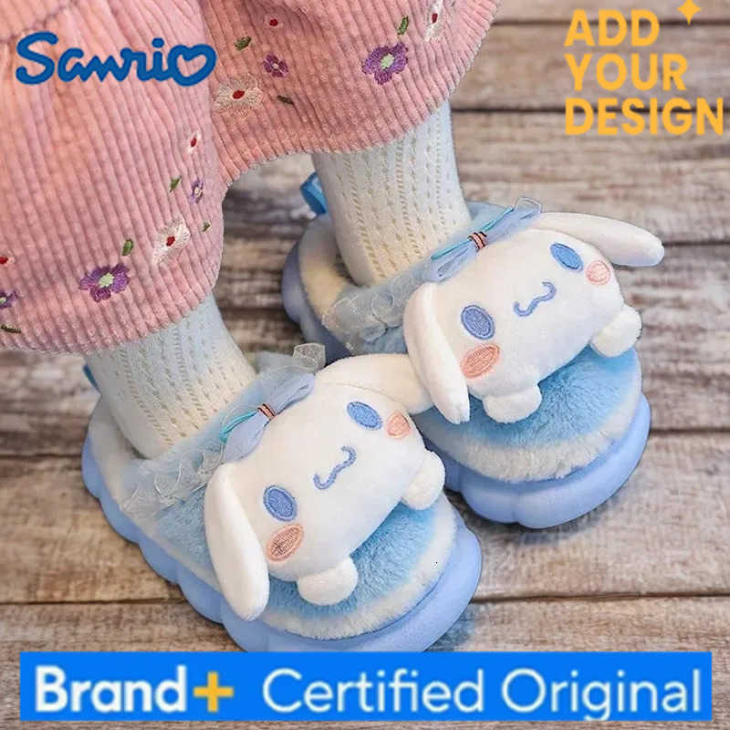 Sanrio Winter Warm Cute Cartoon Indoor Mule Soft Non-slip Fluffy Slippers For Kids Teen Boys Girls Children Home Cotton Shoes Size 24-4 H251223