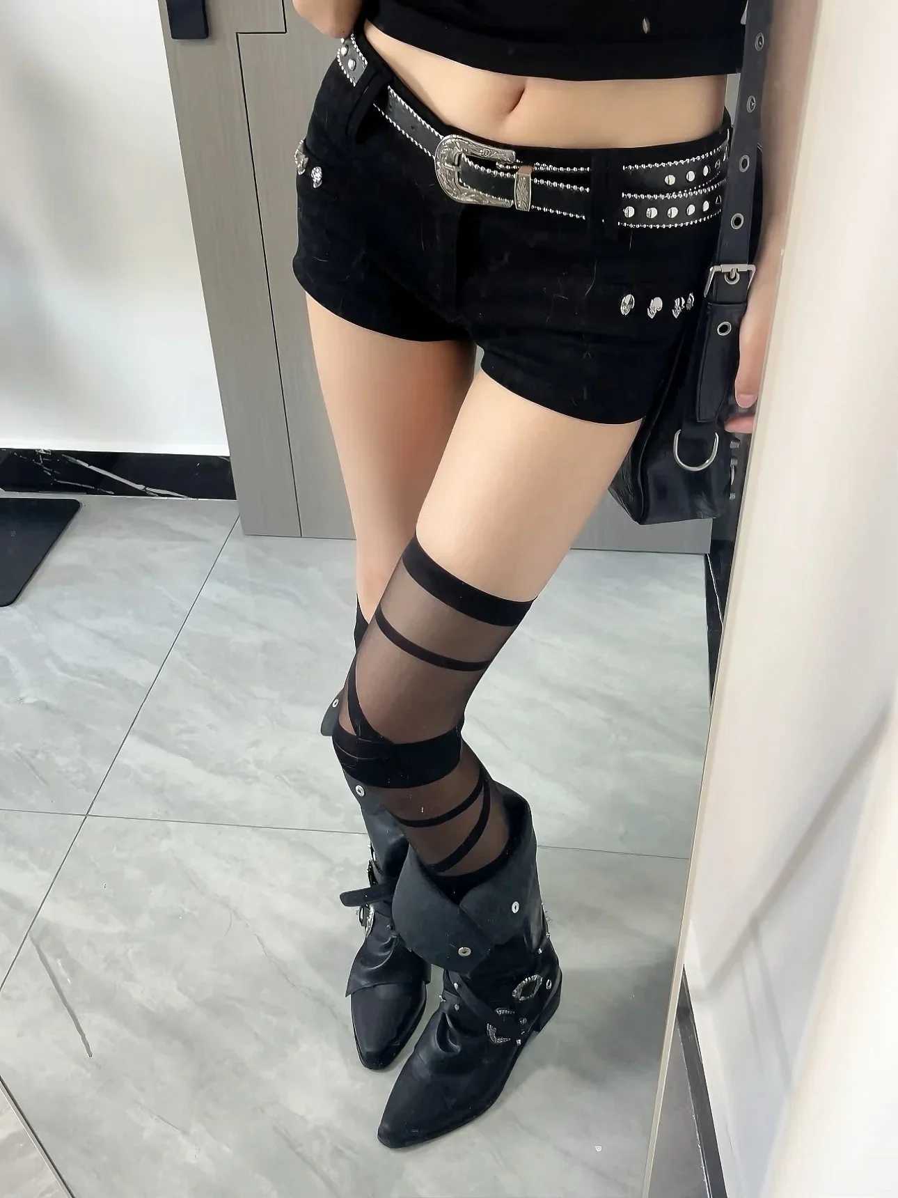 Knight boots 2025 autumn black punk style niche personality long boots American wasteland style boots women retroT251223