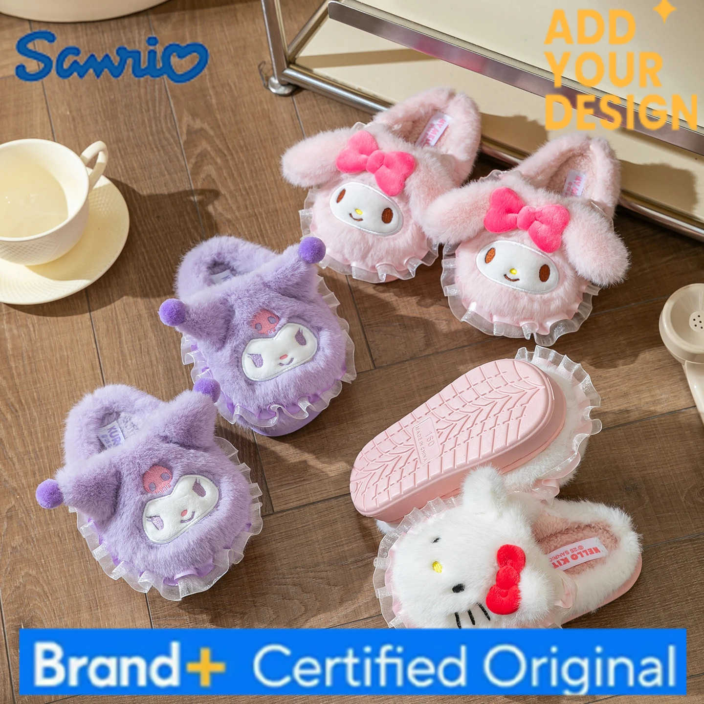 Sanrio Cartoon Cute Children Women Slippers Indoor Warm Comfort Lightweight Bedroom Concise Winter Cotton Shoes Kids Slides H251223