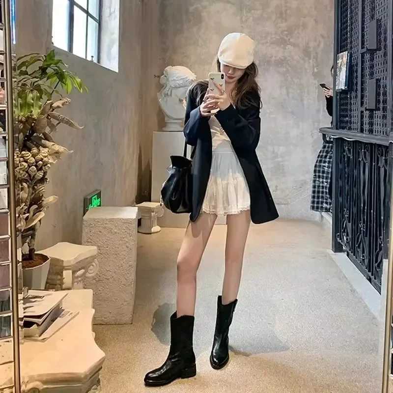 New Fashion Boots for Women Spring/Autumn Square Heel Female Mid-Calf Boots Ladies Slip-On Pointed Toe WESTERN Boots WomenT251223