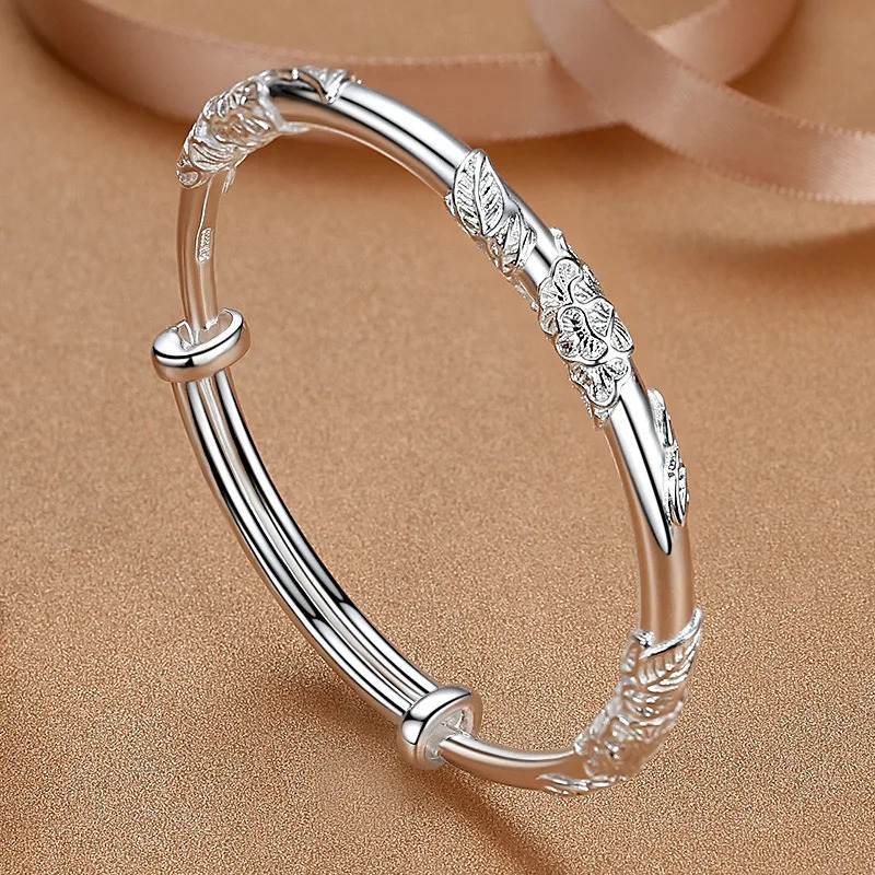 925 Sterling Silver Fullblown Flowers Bracelet For Women Original Texture Adjustable Solid Bracelets Light Party Jewelry 251219