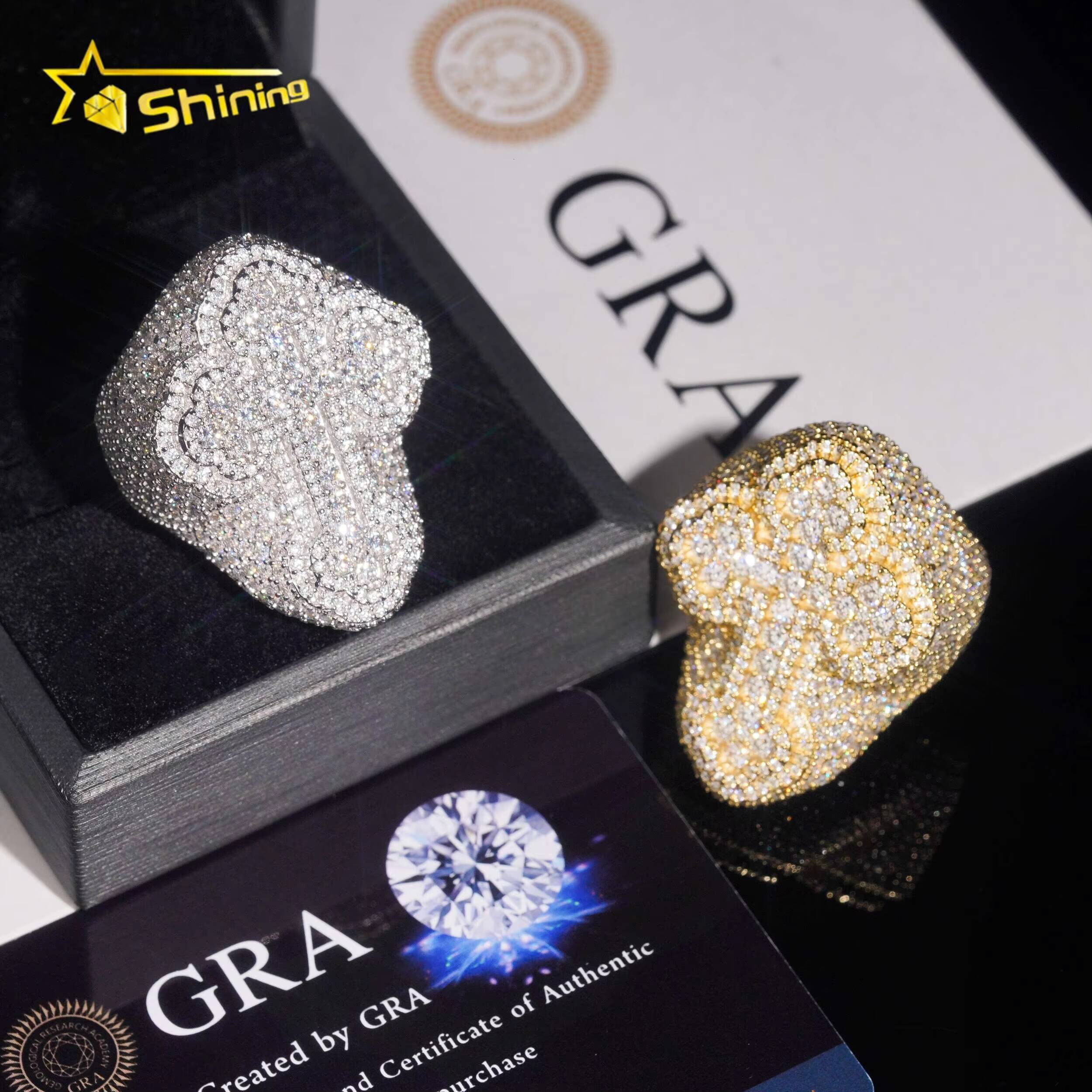 Hip Hop Fully Iced Out VVS Moissanite Cross Ring GRA Fine Jewelry Gold Plated Men Moissanite Engagement Ring