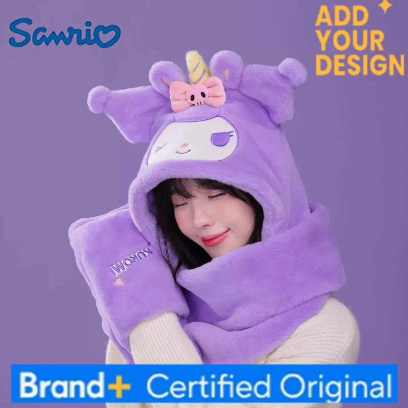 Sanrio Kuromi Hats Scarves Gloves All-In-One Earmuffs Cute Cartoon Winter Hat Thickened Cold-Proof Windproof Warm Christmas Gift H251223 - view 3