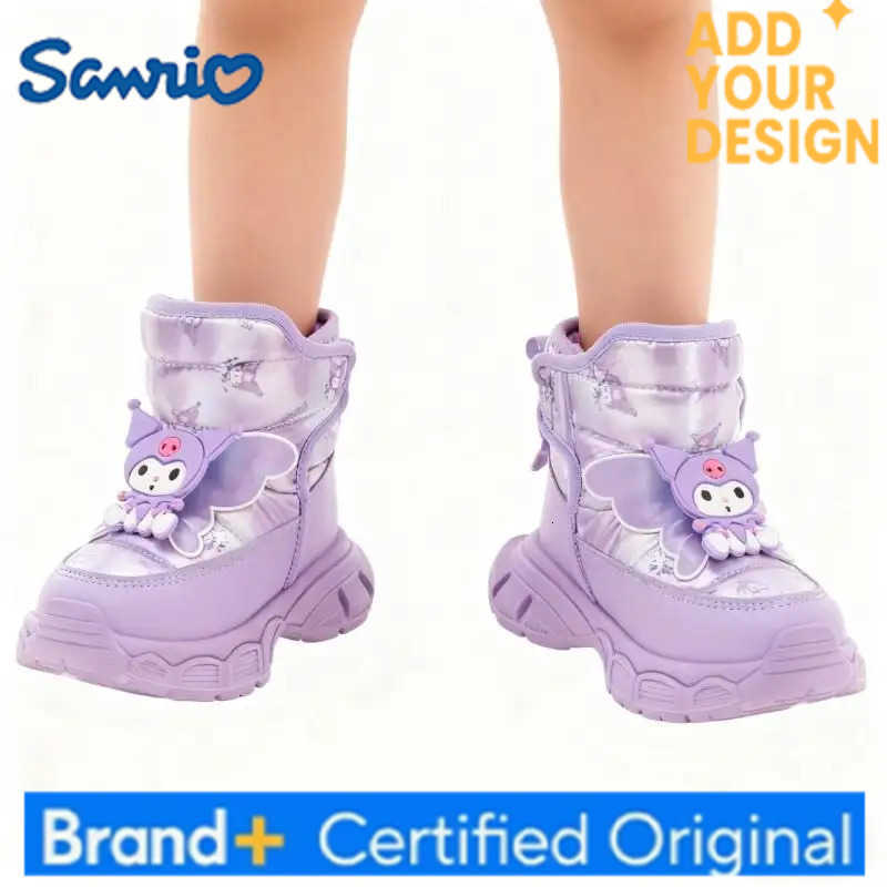 Sanrio KidsCasual Shoes Mid-Calf Boots PU Leather Cartoon Kuromi Winter Shoes For Girls Anti-slip Warm Pink Pruple Shoes Size 26-37 H251223