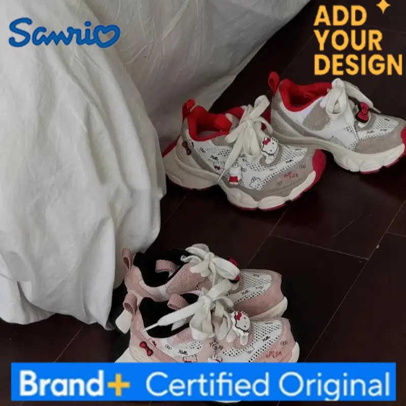 Sanrio Anime Cartoon Children Hello Kitty Mesh Sneakers Kawaii Spring Autumn New Breathable Casual Running Dad Shoes Soft Bottom H251223