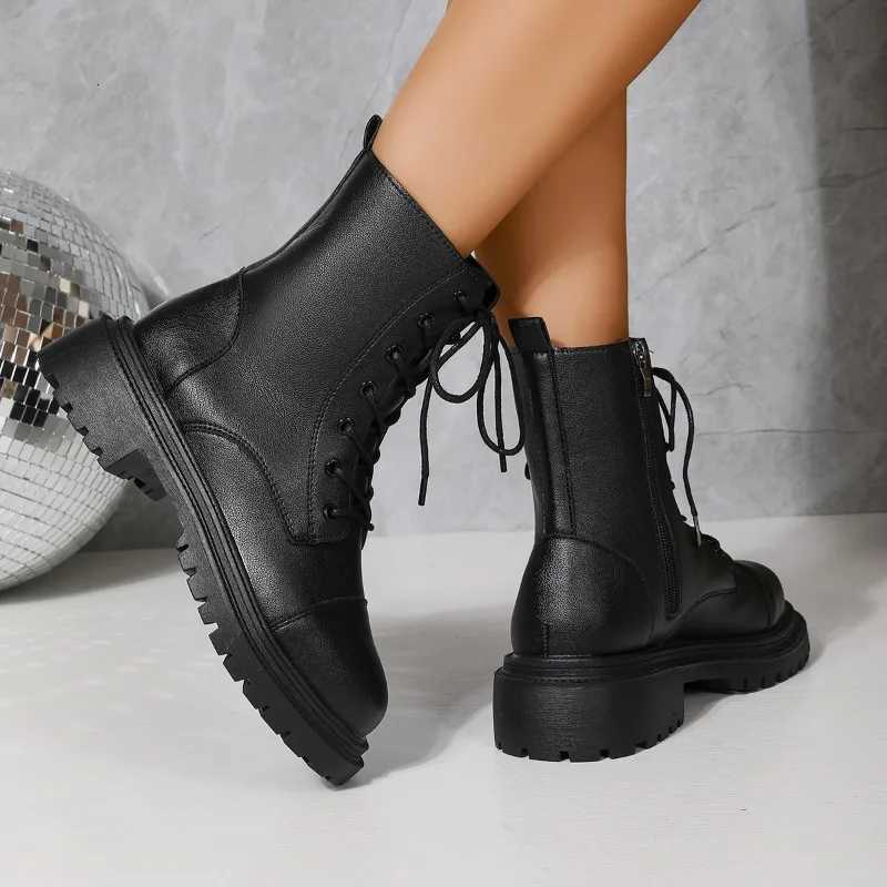 2025 High Quality Ladies Shoes Side Zipper Womens Fashion Lace-up Modern Boots Women New Plus Size Best Seller Mid-Calf BootsT251223