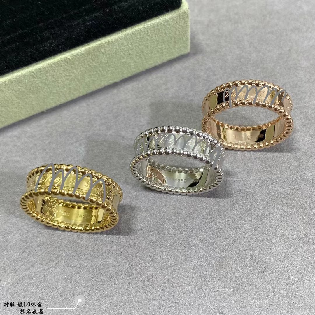 van clover Lucky Clover Signature Bead Ring 18K Rose Gold Plated Kaleidoscope Roller Bead Round Bead Ring Jewelry