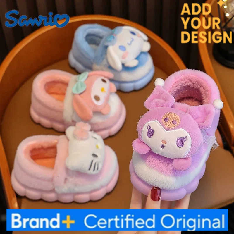 Sanrio Winter Warm Cute Cartoon Indoor Mule Soft Non-slip Fluffy Slippers For Kids Teen Boys Girls Children Home Cotton Shoes Size 24-4 H251223