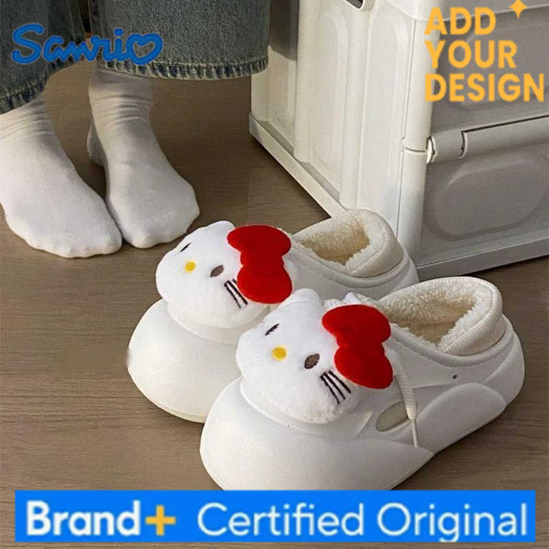 Sanrio Hello Kitty Autumn Winter Female Cotton Slippers Cute Warm Thick Sole Anti Slip Plush Slippers Japanese Style Kawaii Home Shoes H251223