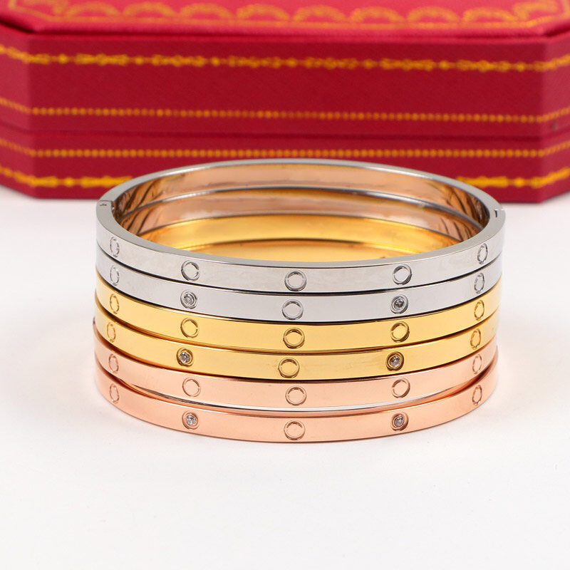 4mm Designer Braclet Gold screw Stainless titanium steel bangles glossy diamond Encrusted Cuff Bracelets Women Men Bangle Eternal Gift for Couples