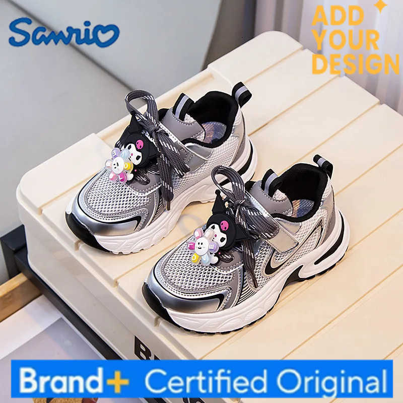 Sanrio KidsCasual Shoes Sneakers Cartoon Kuromi Mesh PU Leather For Girls Anti-slip Breathable Velcro Pink Silver Shoes Size 28-37 H251223