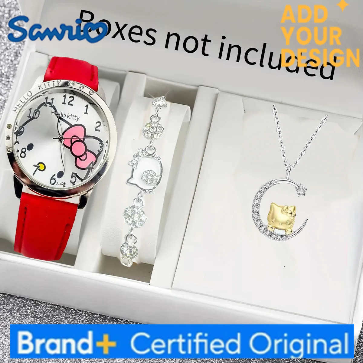 Sanrio 3pcs/set Hello Kitty Quartz Watch Women Children Waterproof Kawaii lady Fashion WristWatch Hello Kitty Bracelet and Necklace H251223