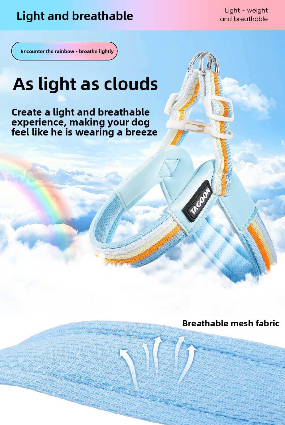 Breathable Rainbow Dog Harness Adjustable Strap for Small Medium Dogs Bichon Frise Walking Vest Pet Leash