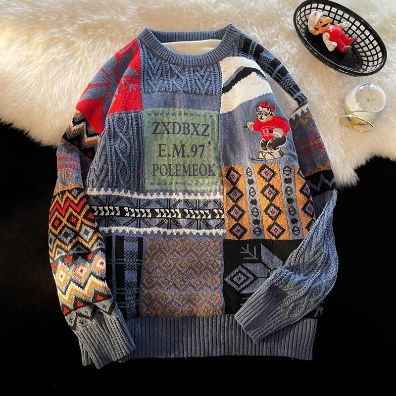 Heavyweight Fleece Lined Thick Sweater for Men Winter Trendy Loose Slouchy Christmas Knitwear Couple Pullover Coat