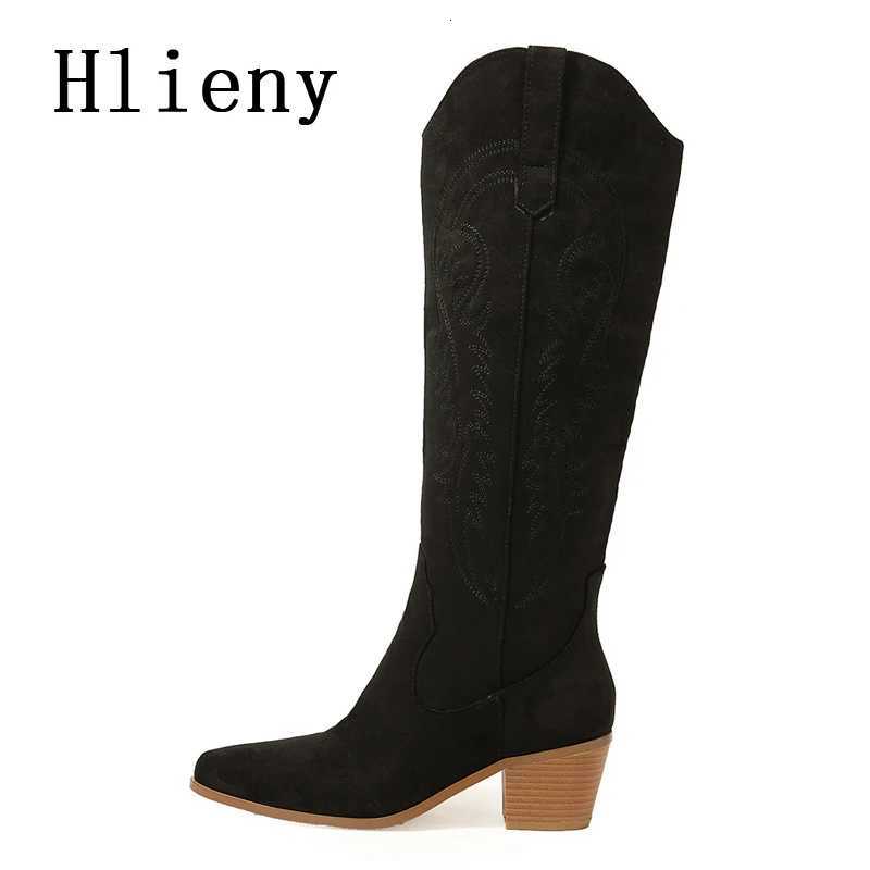 Hlieny 2025 New Retro Spring Winter Knee High Boots Women Comfy Walking Fashion Pointed Toe Female Western Cowboy Boot High HeelT251223