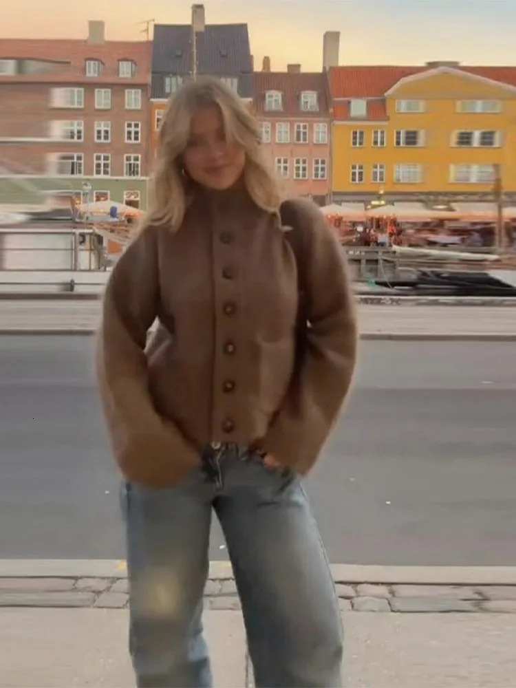 Fall Winter Casual Woolen Blended Jacket O Collar Long Sleeve Single Breasted Pocket Coat 2025 Lady Solid High Street Wears 251216